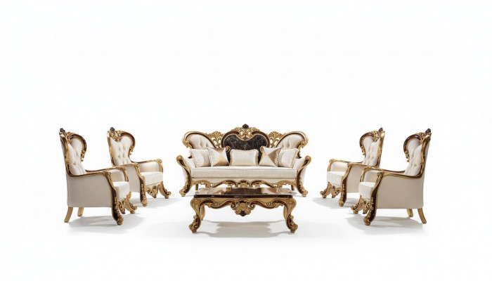 Luxury Sofa Set Baroque Rococo Sofa Set 3+3+1+1 Coffee Table