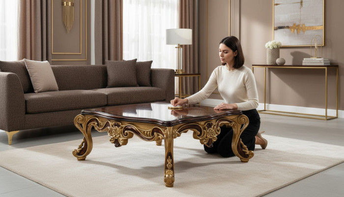 Coffee table wood table living room classic design luxury wooden table 119x91cm
