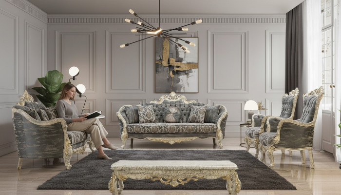 Classic Chesterfield Baroque Sofa Living Room Furniture Complete Set 5pcs