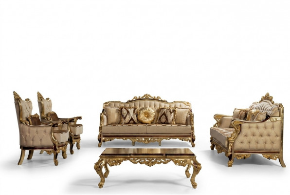 Classic sofa set coffee table armchair couch 5-piece Chesterfield furniture