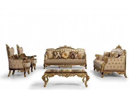 Classic sofa set coffee table armchair couch 5-piece Chesterfield furniture