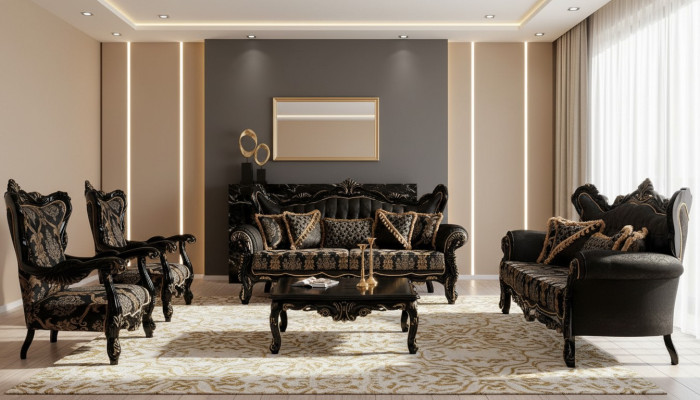 Sofa Set 3+3+1+1 Seater Coffee Table Living Room Luxury Black Sofa Suite New