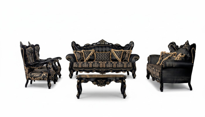Sofa Set 3+3+1+1 Seater Coffee Table Living Room Luxury Black Sofa Suite New