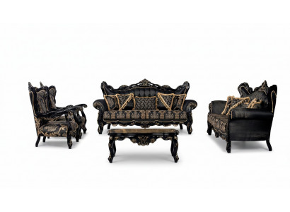 Sofa Set 3+3+1+1 Seater Coffee Table Living Room Luxury Black Sofa Suite New