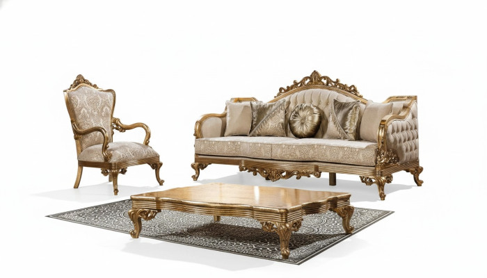 Golden Couch Classic Sofa Set Upholstered Furniture 3+1 Coffee Table Fabric