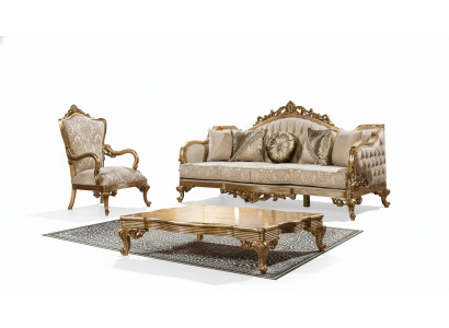 Golden Couch Classic Sofa Set Upholstered Furniture 3+1 Coffee Table Fabric