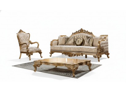 Golden Couch Classic Sofa Set Upholstered Furniture 3+1 Coffee Table Fabric