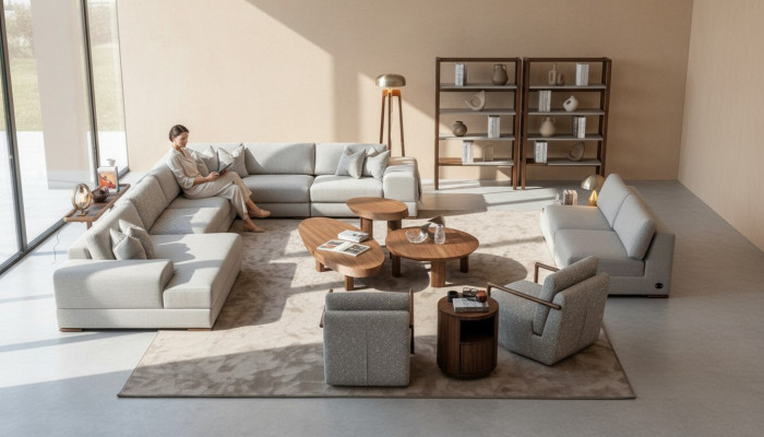 U-shaped sectional living room furniture modern designer fabric sofa textile