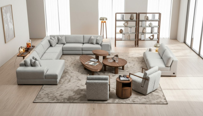 U-shaped sectional living room furniture modern designer fabric sofa textile