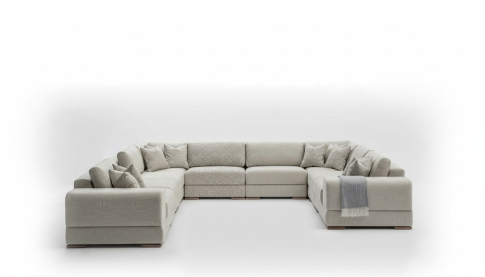 U-shaped sectional sofa in gray, luxury design furniture, living landscape, fabric