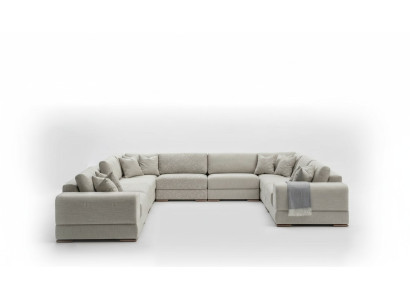 U-shaped sectional sofa in gray, luxury design furniture, living landscape, fabric
