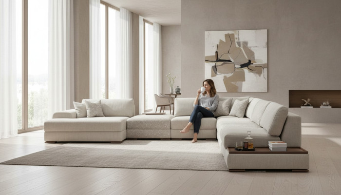 Corner Sofa U-Shape Furniture Living Area Design Gray Upholstered Sofa Corner Suite
