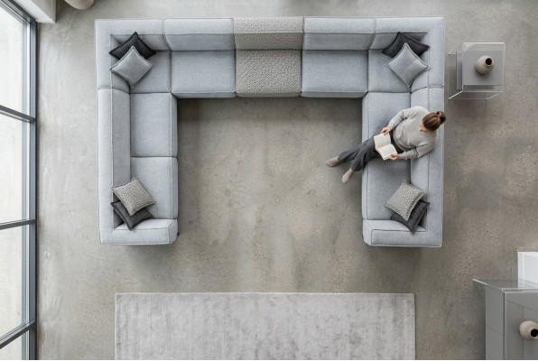 U-shaped sectional sofa, modern design, large gray sofa couch, new
