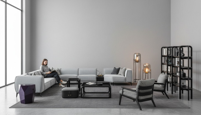 Sectional Sofa Upholstered Furniture U-Shaped Living Landscape with Armchair Grey Sofas
