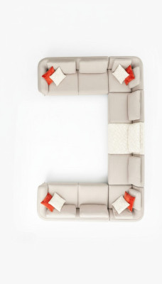 Luxury U-shaped sectional sofa, beige upholstery, modern style, new.