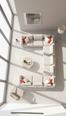 U-shape Sofa Luxury Living Room Corner Sofa Beige Upholstered Sofa Modern Style Design