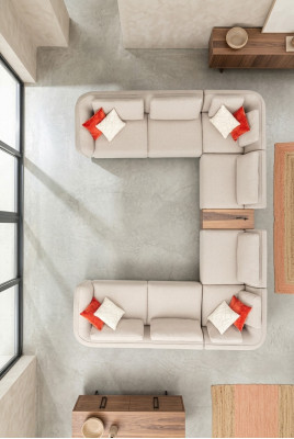 Sofa Beige Living Room Upholstered Sofa Design Modern Corner Sofa U-Shape New