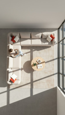 Corner sofa L-shaped luxury living room beige upholstered sofa furniture 402x402cm