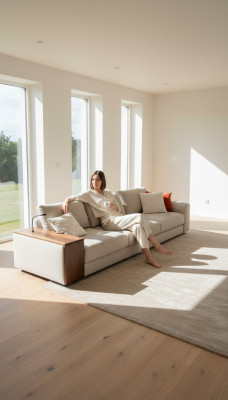 Comfortable 5-seater sofa in simple beige and modern design