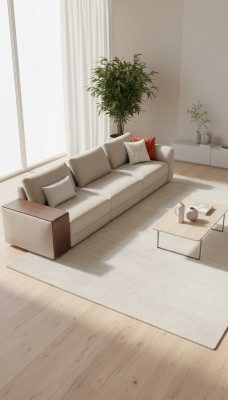 Comfortable 5-seater sofa in simple beige and modern design