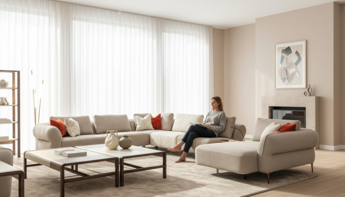Sectional sofa U-shape beige luxury living room modern upholstered sofa new