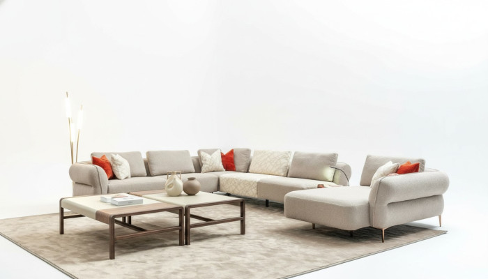 Sectional sofa U-shape beige luxury living room modern upholstered sofa new