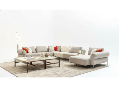 Sectional sofa U-shape beige luxury living room modern upholstered sofa new