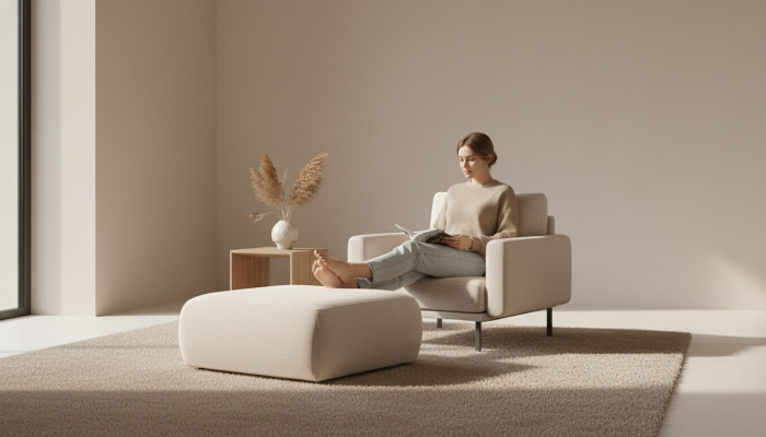 Ottoman Beige Living Room Upholstery Textile Furniture Furniture Ottoman Couch