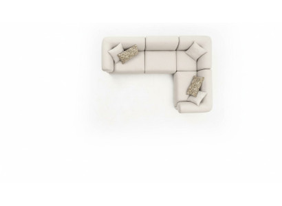 L-shaped beige upholstered sofa, living room furniture, textile, modern style.