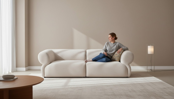 Sofa Couch Upholstered Furniture Three-Seater 3 Seater Modern Design Couch Beige