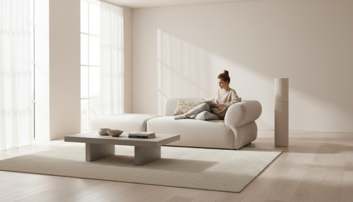 Textile Sofa 3-Seater Living Room Luxury Furniture Design Couch Beige 215cm