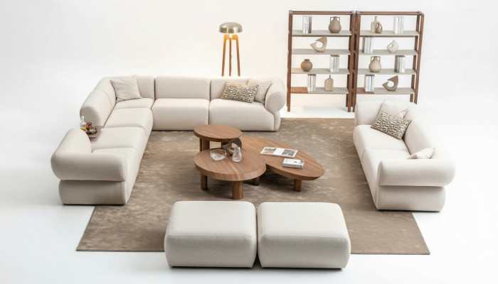 Living Room Sofa Set L-Shape 3-Seater Stool Set Modern Design