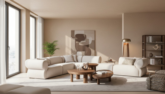 Cozy corner sofa L-shape beige upholstered sofa living landscape couch new