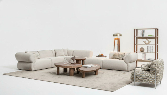 Cozy corner sofa L-shape beige upholstered sofa living landscape couch new