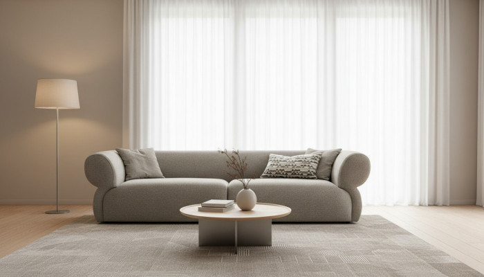 3-seater beige sofa, luxury sofa, living room, modern design, upholstery, new
