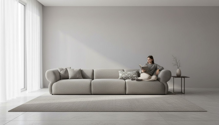 Large 5-seater fabric sofa with premium textile cover in modern style