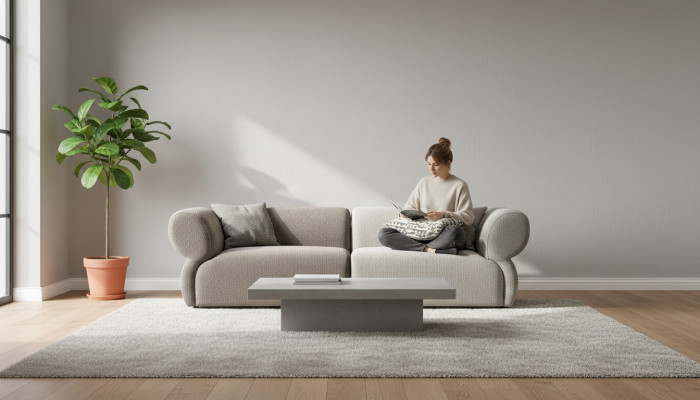 Sofa Luxury 3-Seater Grey Upholstered Sofa Living Room Three-Seater Couch 250cm