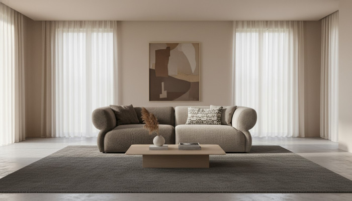Sofa Luxury 3-Seater Grey Upholstered Sofa Living Room Three-Seater Couch 250cm