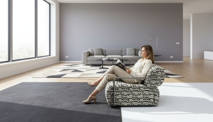 Designer armchair, modern 1-seater, living room luxury upholstery textile furniture.