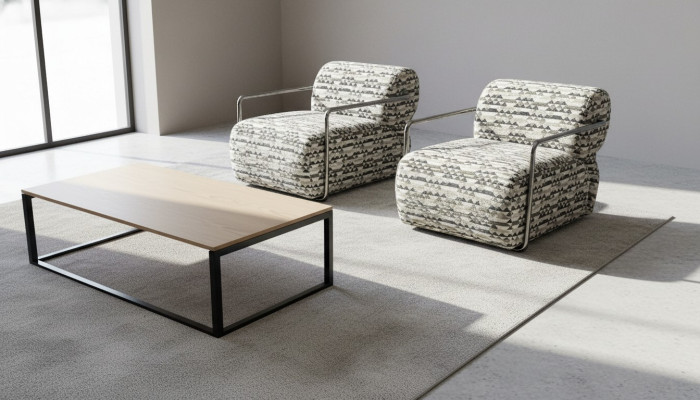 Designer armchair, modern 1-seater, living room luxury upholstery textile furniture.