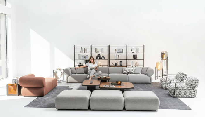 Six-seater sofa set three-seater stool couches modern suite set