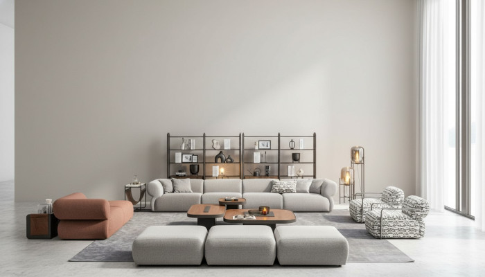 Six-seater sofa set three-seater stool couches modern suite set