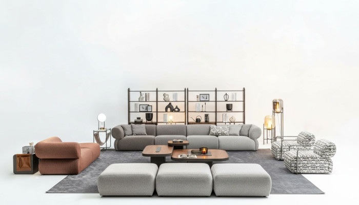 Six-seater sofa set three-seater stool couches modern suite set