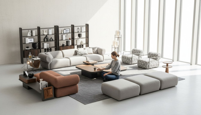 Large Living Room Set Five-Seater Three-Seater Armchair Ottoman Sofa Suite