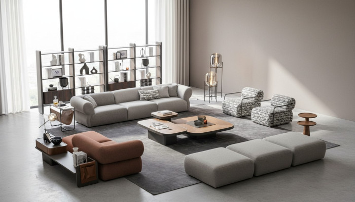 Large Living Room Set Five-Seater Three-Seater Armchair Ottoman Sofa Suite