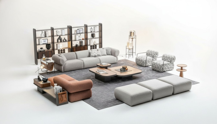 Large Living Room Set Five-Seater Three-Seater Armchair Ottoman Sofa Suite