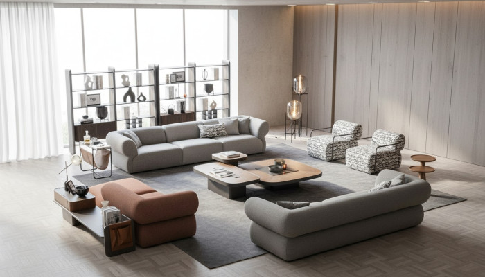 Large sofa set living room couch five-seater living landscape armchair 5-piece set