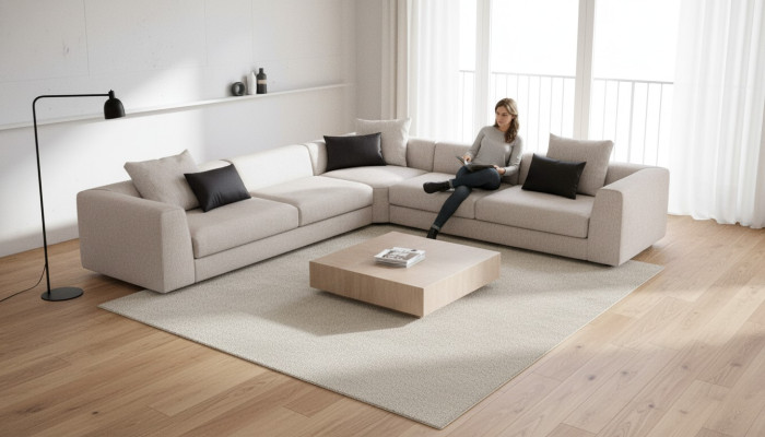 Taupe corner sofa, corner sofa set, compact sofa corner, textile furniture, seating corner, sofa.