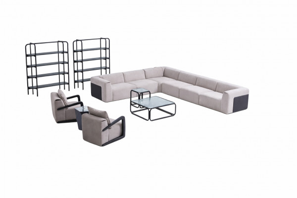 Modern sofa set L-shaped couch with armchair gray corner couch textile sofa