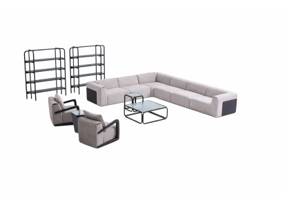 Modern sofa set L-shaped couch with armchair gray corner couch textile sofa
